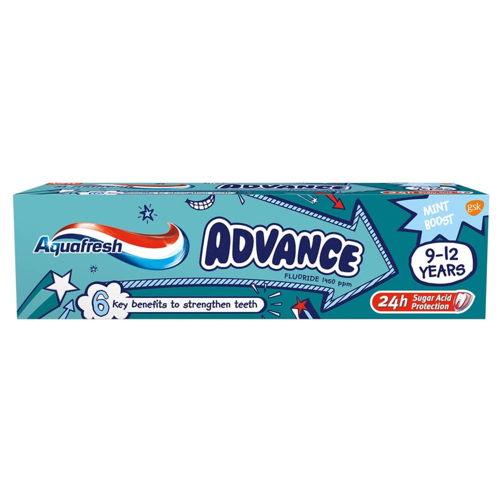 AQUAFRESH ADVANCE Pasta do zębów stałych dla dzieci 9-12 lat z fluorkiem 75 ml