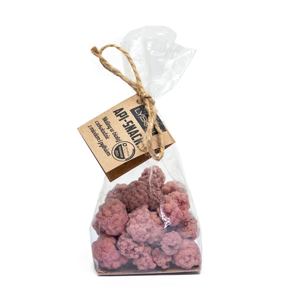 ŁYSOŃ API SNACKS Malina w białej czekoladzie z miodem i pyłkiem pszczelim 50 g