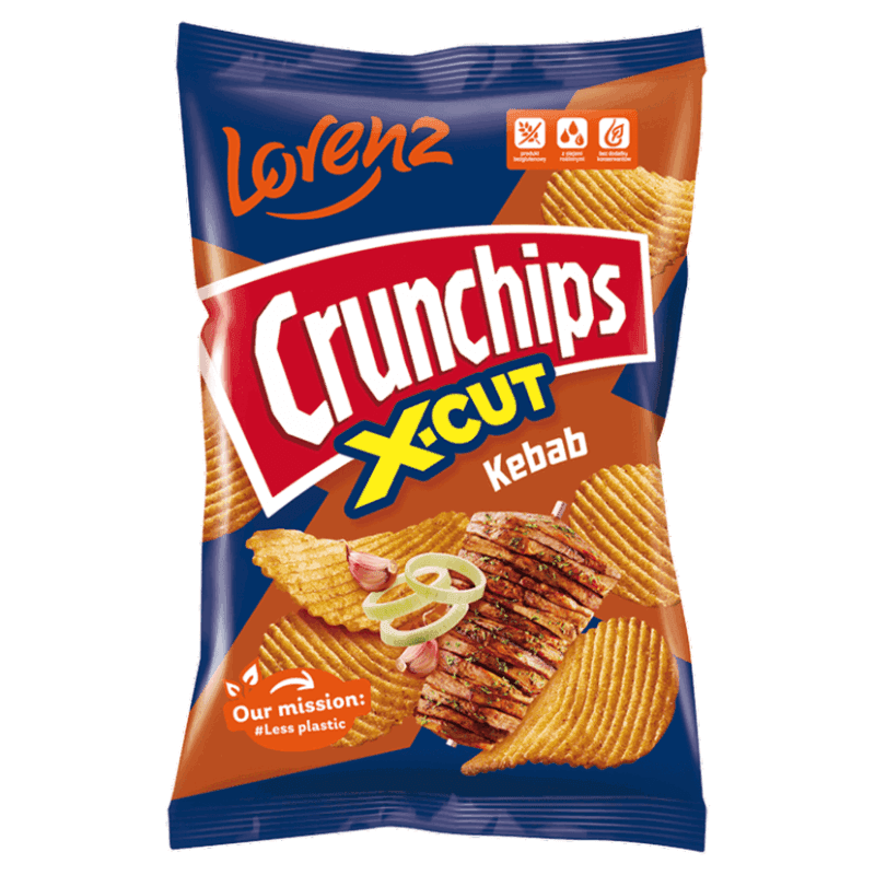 CRUNCHIPS X-CUT Chipsy ziemniaczane o smaku kebaba z cebulką 130 g