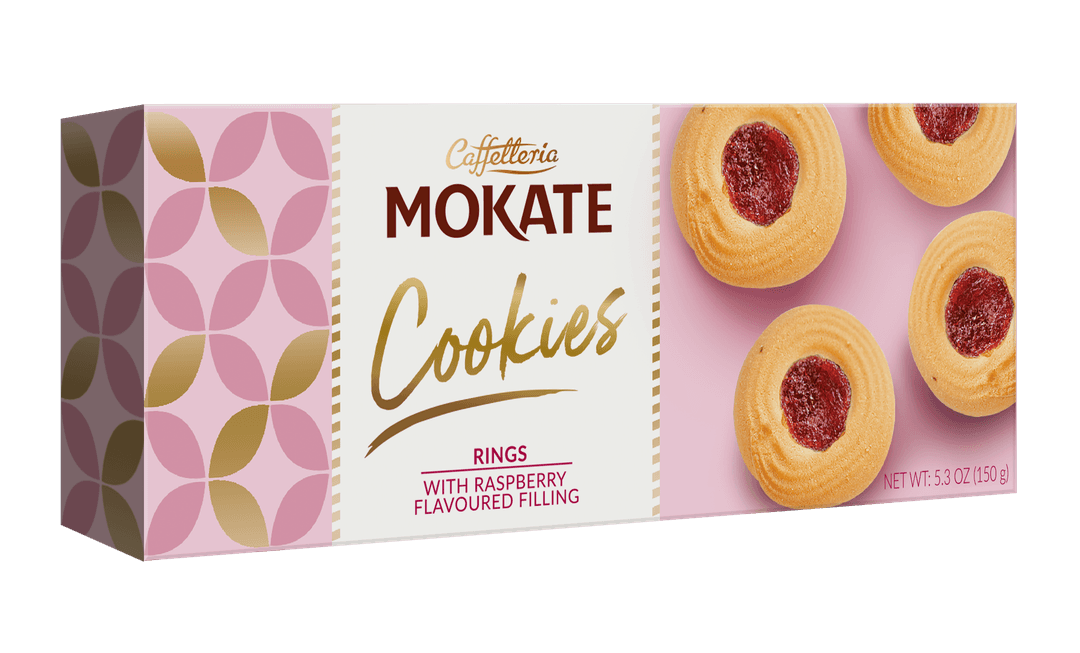 MOKATE COOKIES Ciastka Ringi z nadzieniem malinowym 150 g