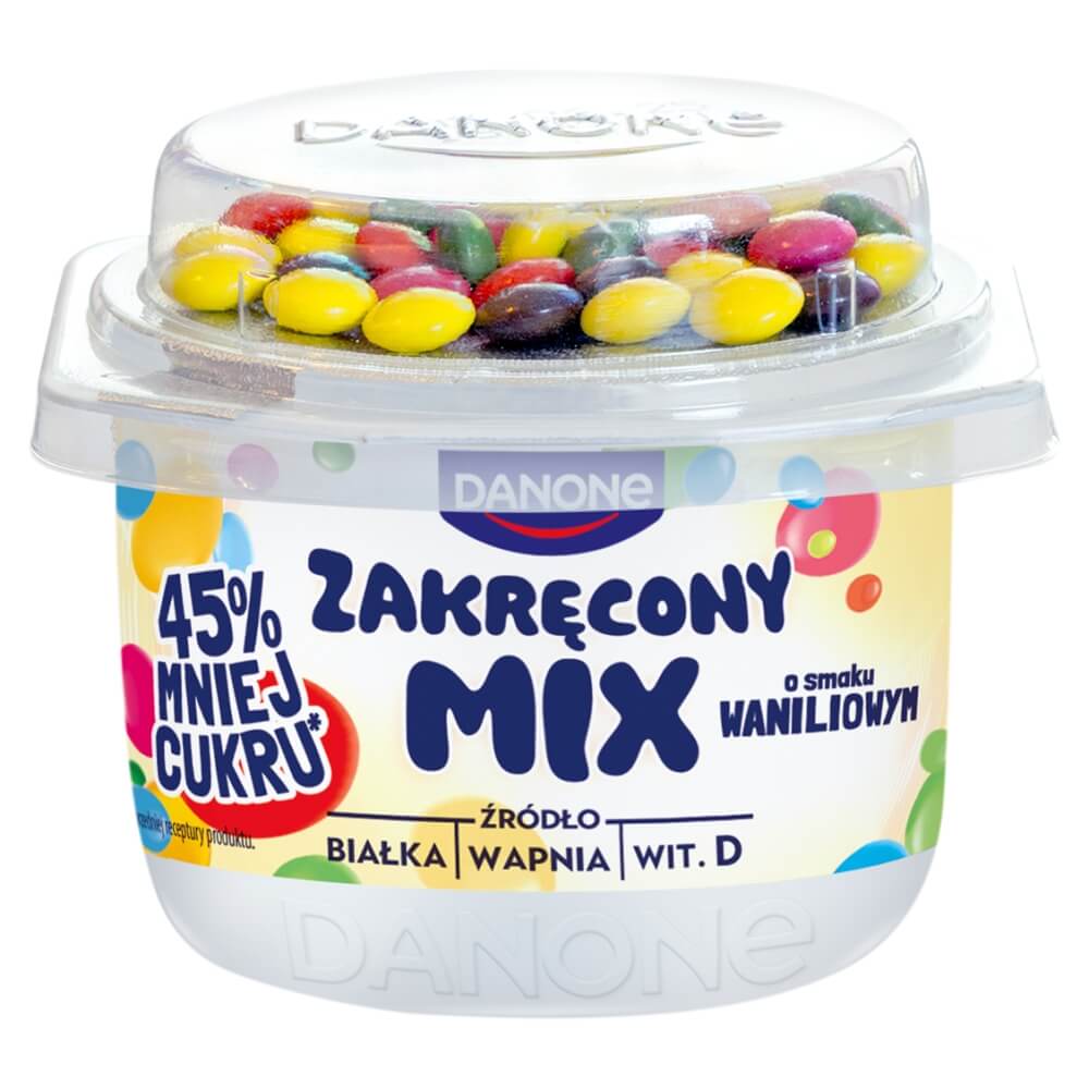 DANONE ZAKRĘCONY MIX Jogurt o smaku waniliowym z drażami 125 g