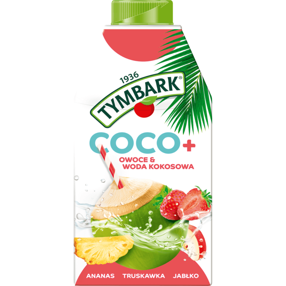 TYMBARK COCO+ Woda kokosowa ananas truskawka jabłko 500 ml