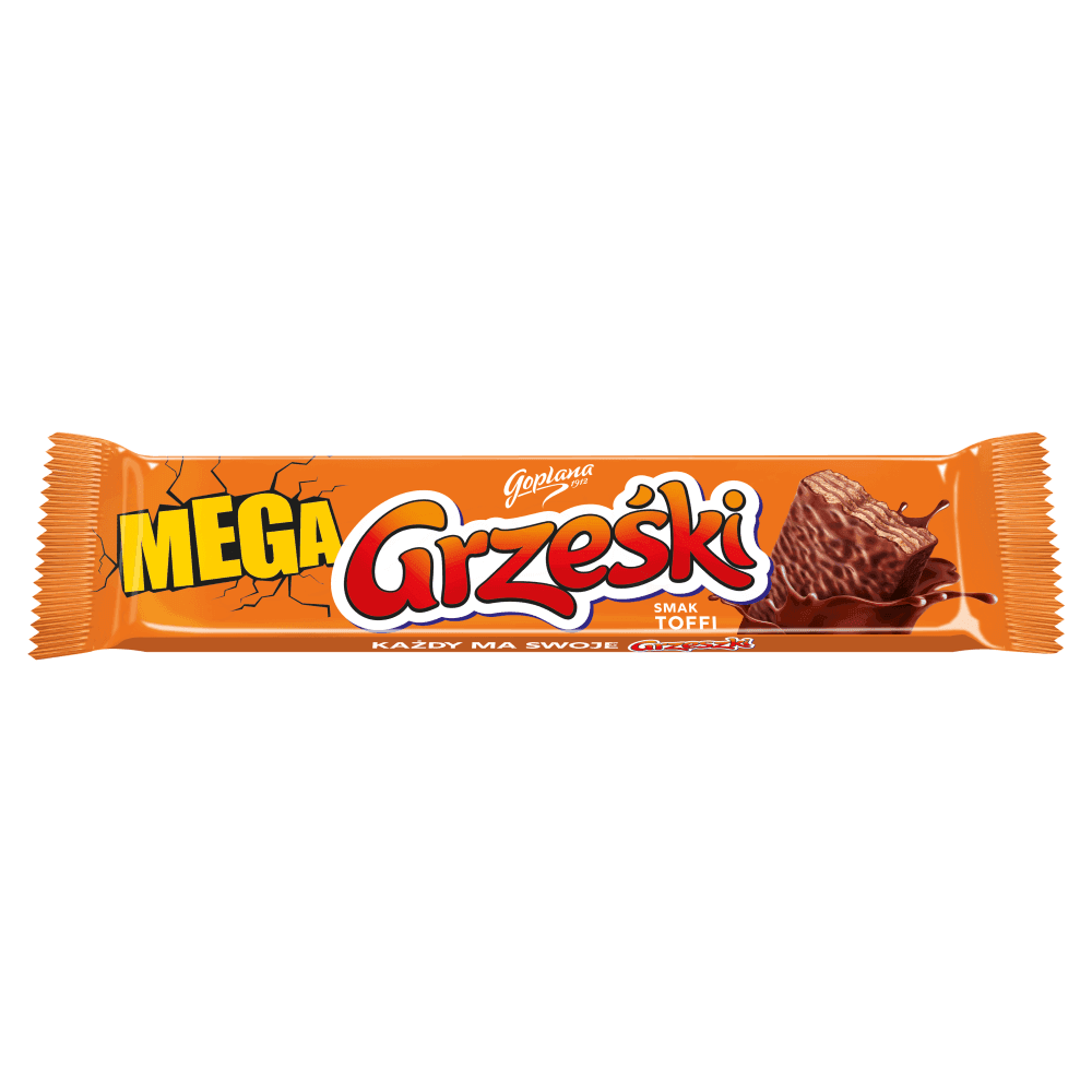 GRZEŚKI MEGA Wafel przekładany kremem o smaku toffi w czekoladzie mlecznej 48 g