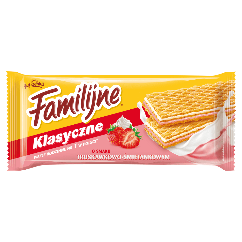 JUTRZENKA FAMILIJNE Wafle o smaku truskawkowo-śmietankowym 180 g