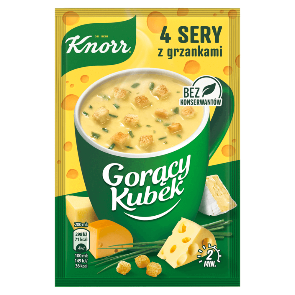 KNORR GORĄCY KUBEK Zupa błyskawiczna 4 sery z grzankami 17 g