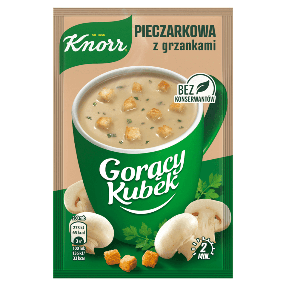 KNORR GORĄCY KUBEK Zupa błyskawiczna pieczarkowa z grzankami 15 g