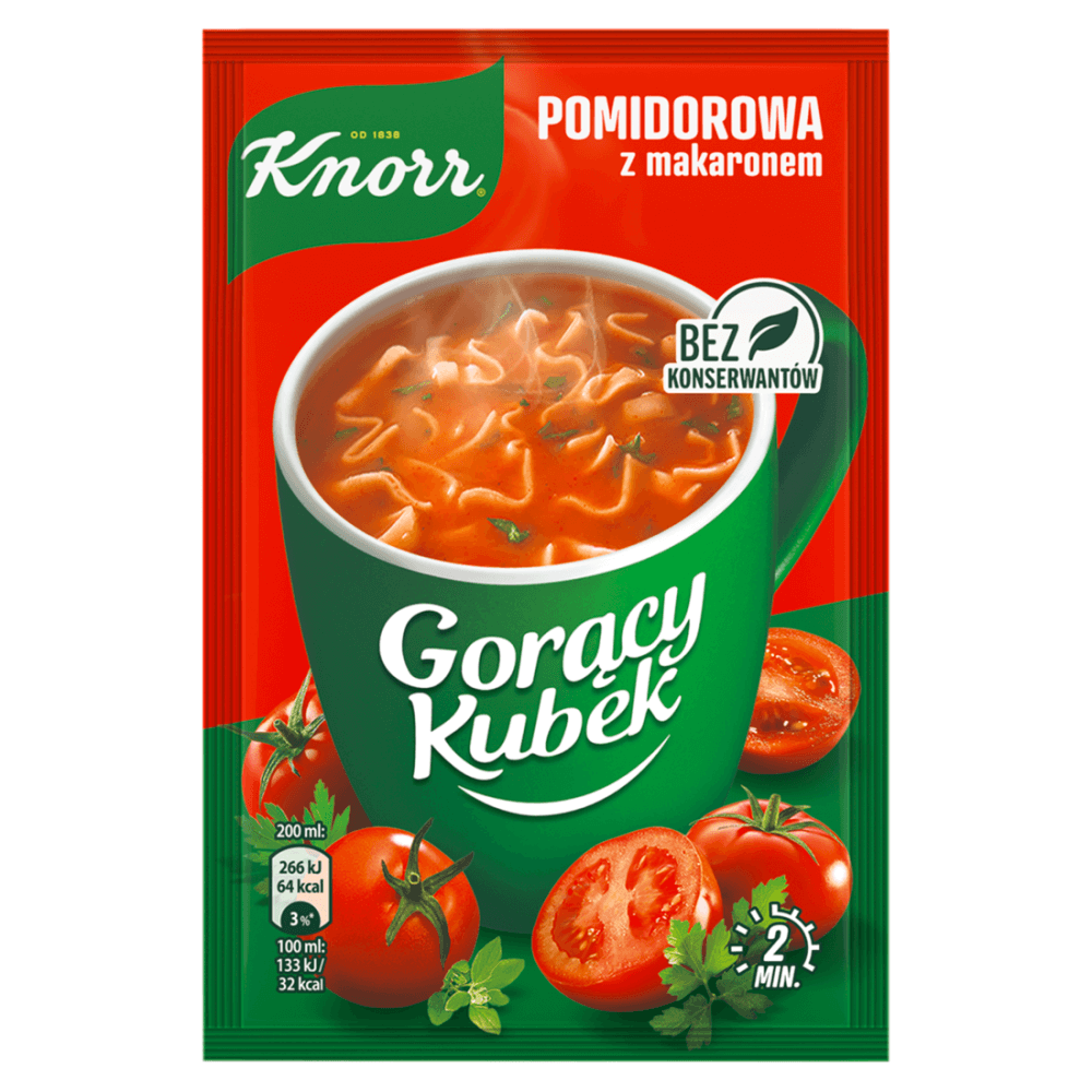 KNORR GORĄCY KUBEK Zupa błyskawiczna pomidorowa z makaronem 19 g