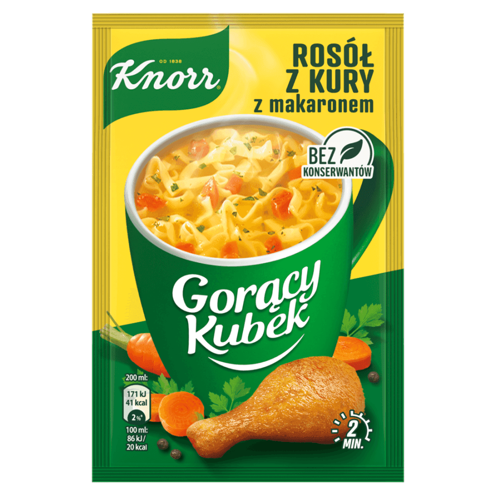 KNORR GORĄCY KUBEK Zupa błyskawiczna rosół z kury z makaronem 12 g