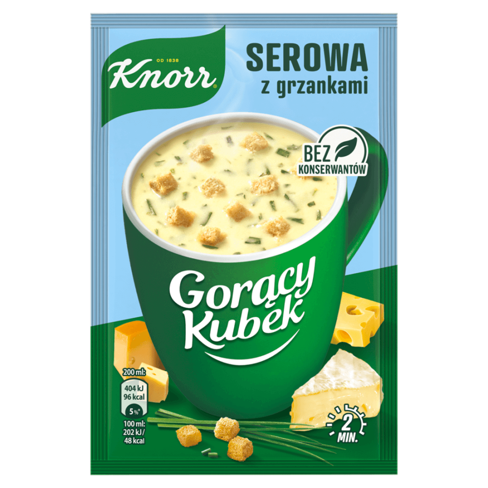 KNORR GORĄCY KUBEK Zupa błyskawiczna serowa z grzankami 22 g