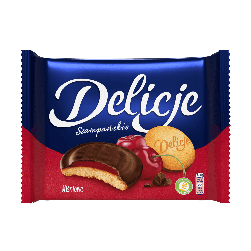 DELICJE SZAMPAŃSKIE Biszkopty z galaretką wiśniową oblewane czekoladą 294 g