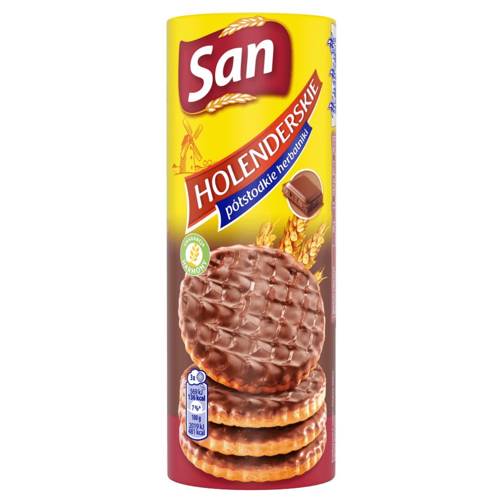 SAN Holenderskie herbatniki półsłodkie oblane czekoladą mleczną 170 g
