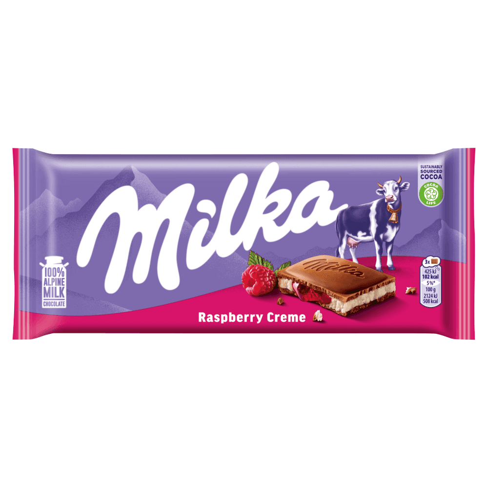 MILKA Czekolada mleczna z nadzieniem o smaku malinowym 100 g
