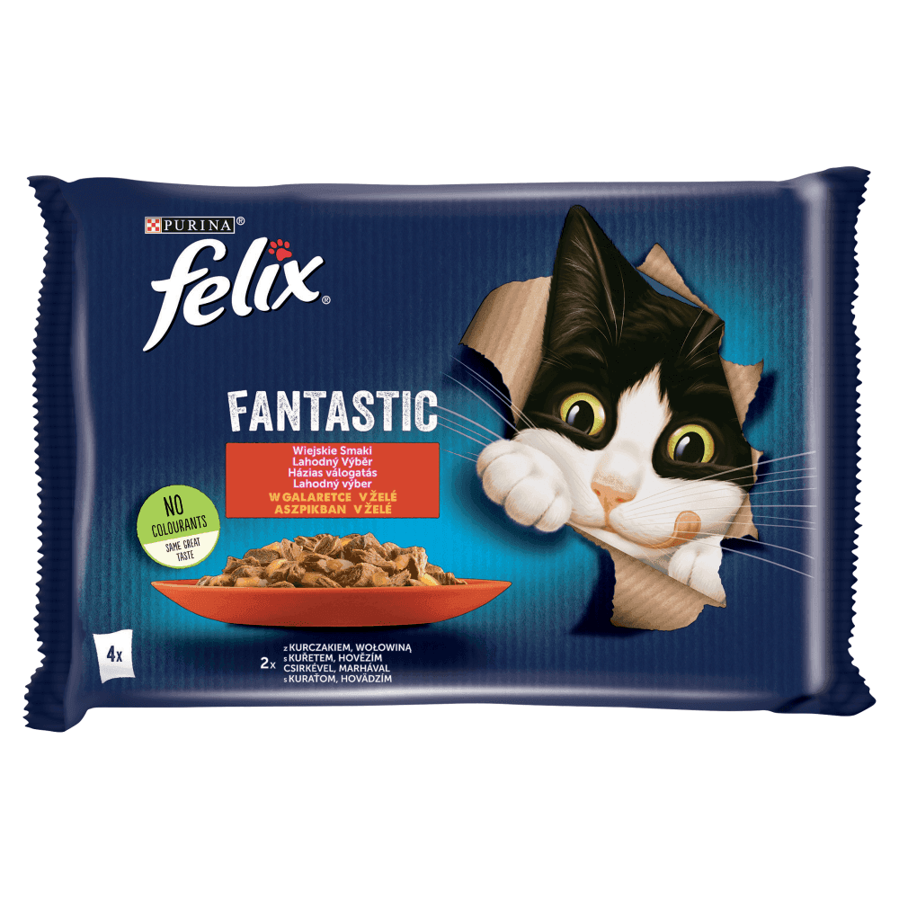 FELIX FANTASTIC Karma mokra dla kotów z wołowiną i kurczakiem w galaretce 4x85g 340 g