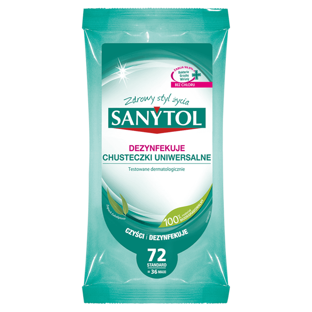 SANYTOL Chusteczki dezynfekujące o zapachu eukaliptusa 72 szt.