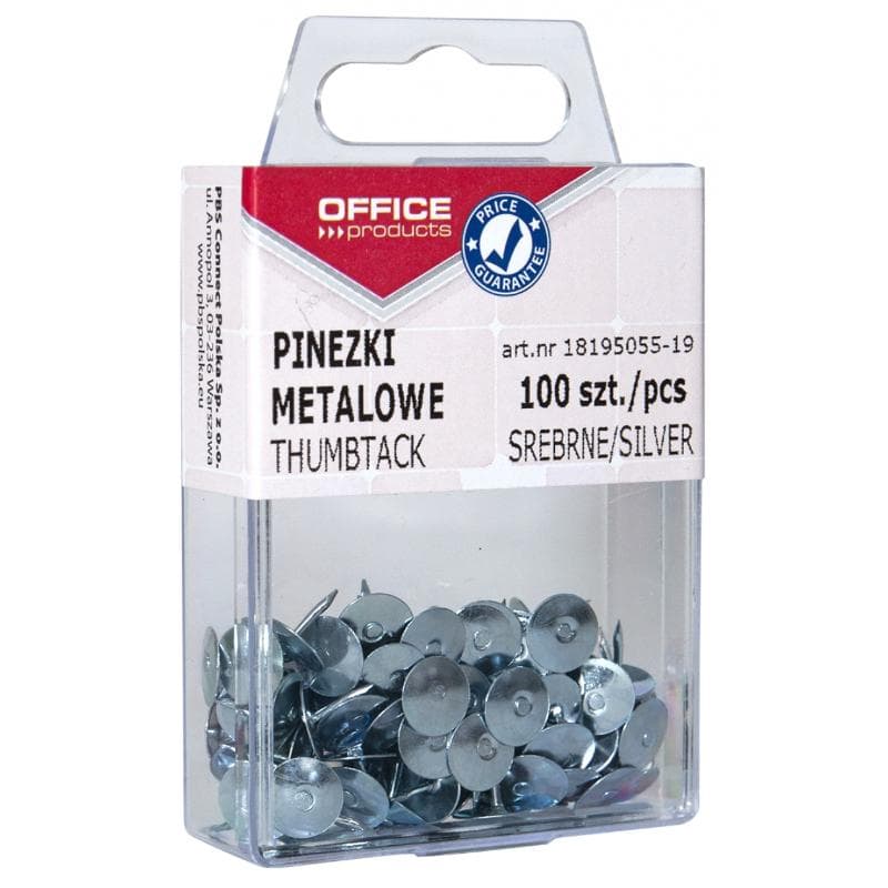 OFFICE PRODUCTS Pinezki metalowe w pudełku srebrne 100 szt.