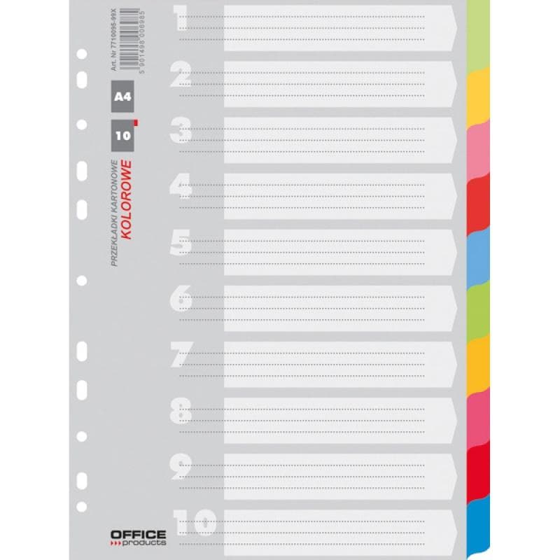 OFFICE PRODUCTS Przekładki mix kolorów A4 10 kartek
