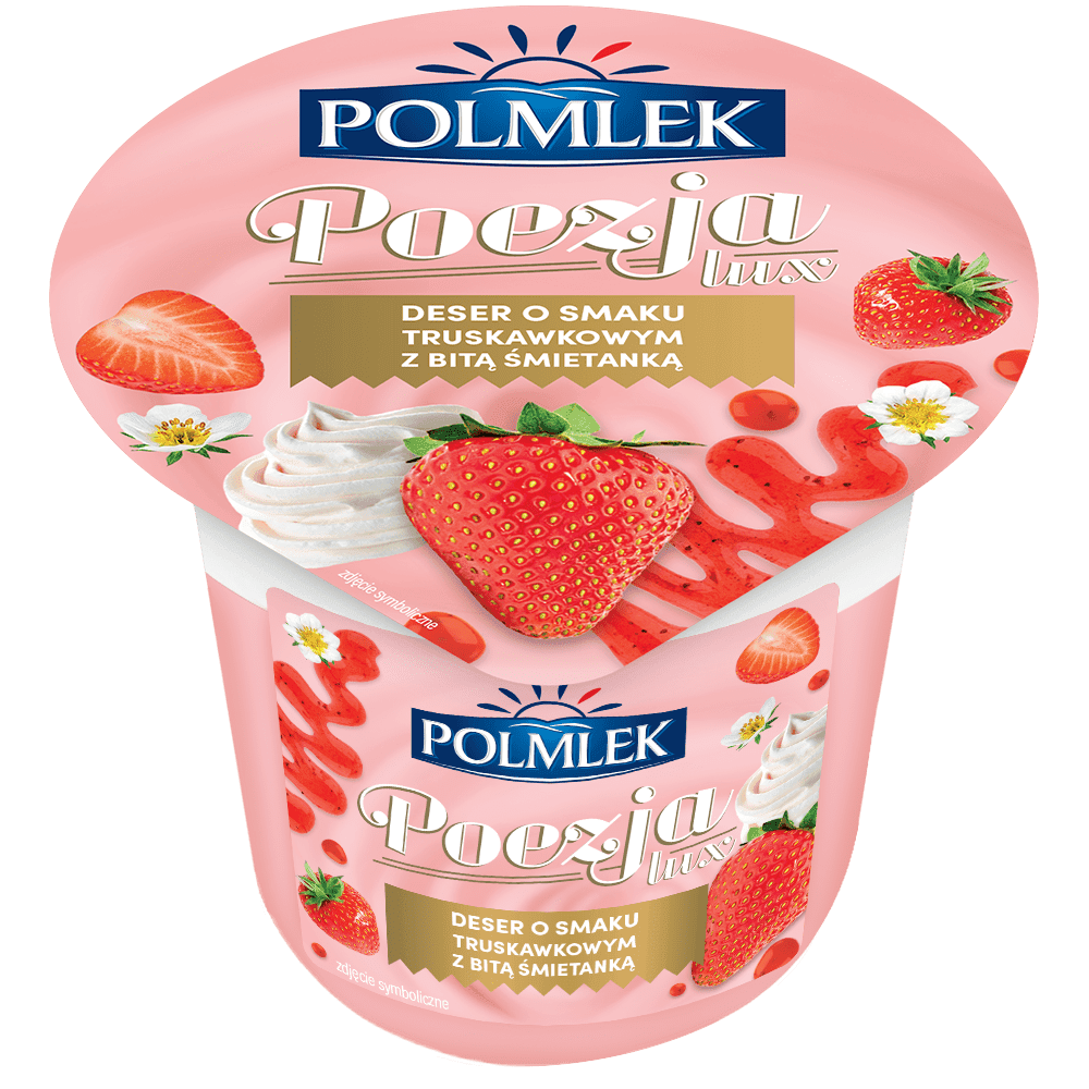 POLMLEK POEZJA LUX Deser o smaku truskawkowym z bitą śmietaną 180 g