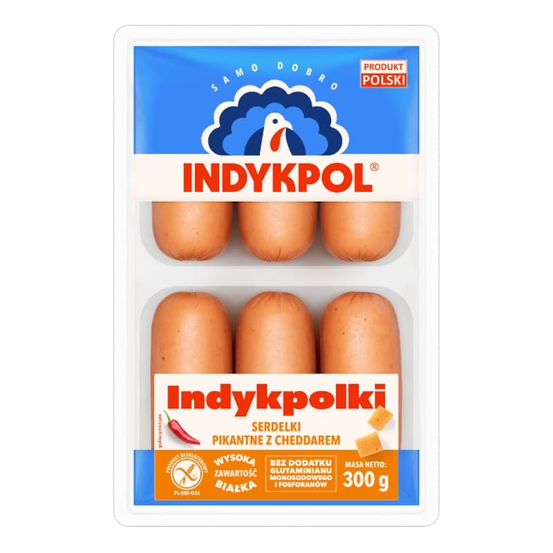 INDYKPOL INDYPOLKI Serdelki pikantne z cheddarem 300 g