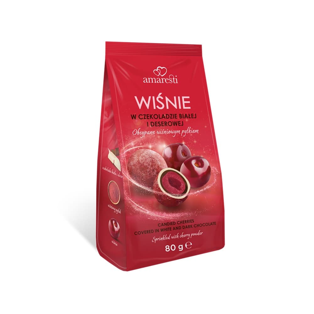 AMARESTI Wiśnie w czekoladzie białej i deserowej 80 g