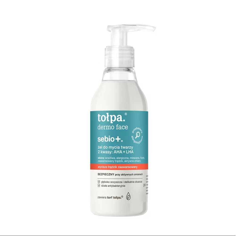 TOŁPA DERMO FACE SEBIO+ Żel do mycia twarzy 2 kwasy: AHA+LHA 195 ml