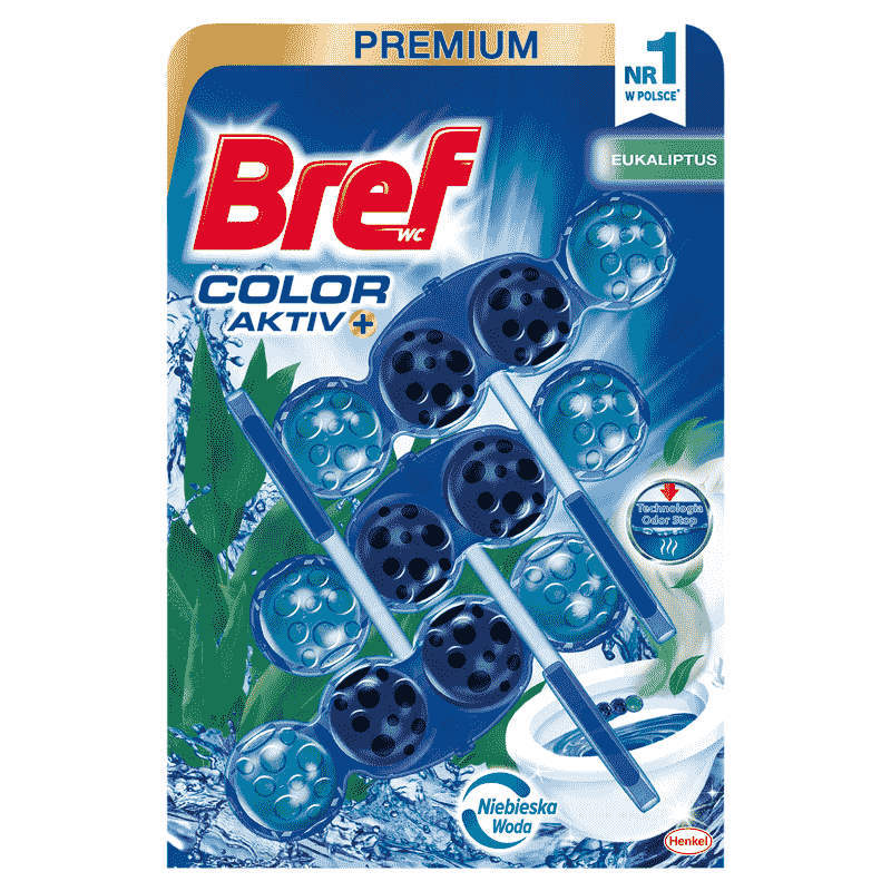 BREF WC COLOR AKTIV+ Zawieszka myjąco-zapachowa do muszli WC eukaliptus 3 x 50 g