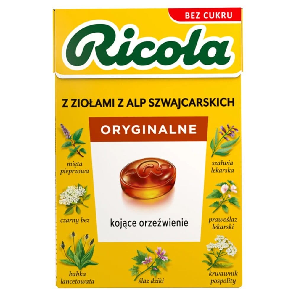 RICOLA Cukierki ziołowe Oryginalne bez cukru 27,5 g