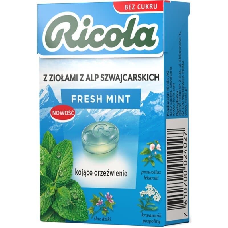 RICOLA Cukierki ziołowe Fresh Mint bez cukru 27,5 g