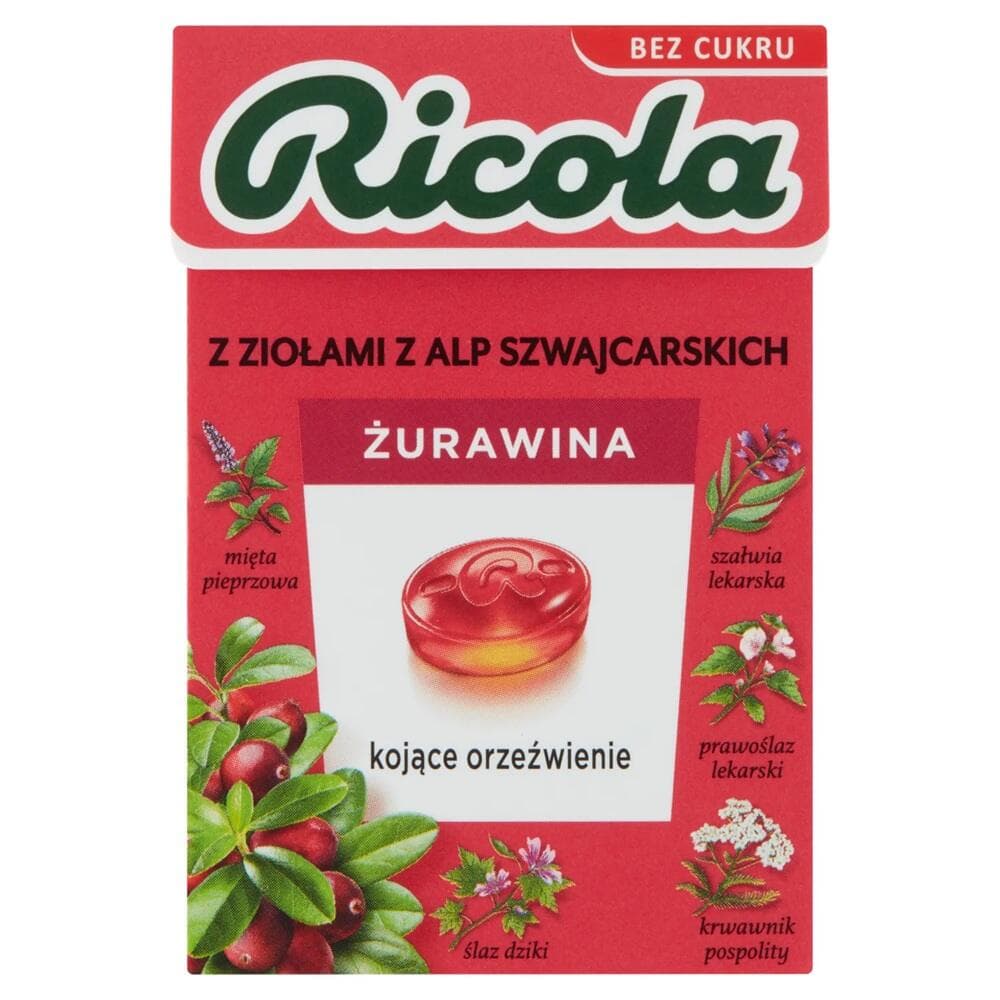 RICOLA Cukierki ziołowe Żurawina bez cukru 27,5 g
