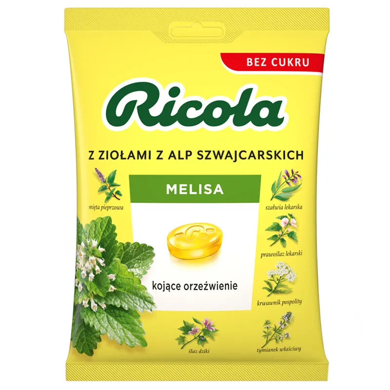 RICOLA Cukierki ziołowe Melisa bez cukru 68 g