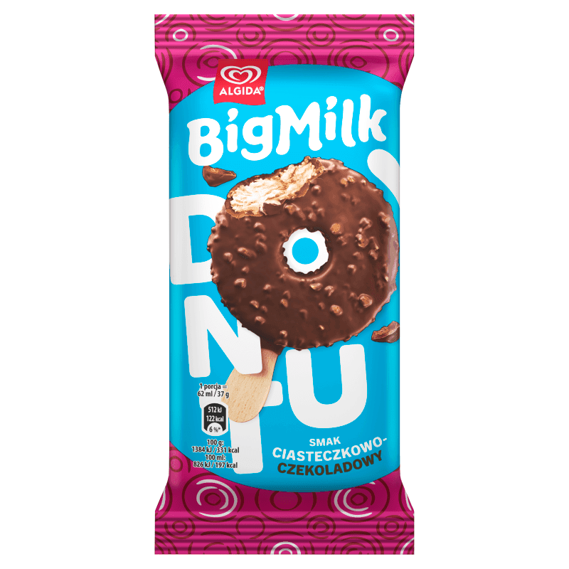 BIG MILK DONUT Lody o smaku ciasteczkowo-czekoladowym na patyku 62 ml