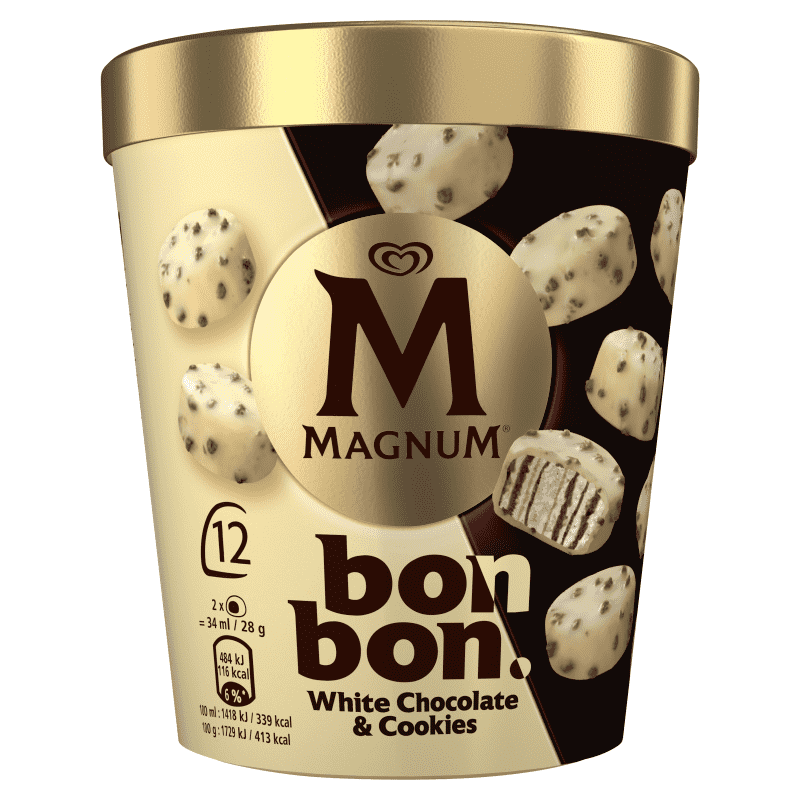 MAGNUM BON BON Lodowe praliny White Chocolate & Cookies w kubeczku 204 ml