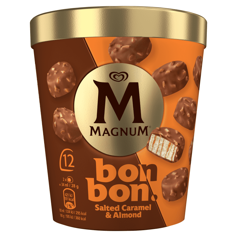 MAGNUM BON BON Lodowe praliny Salted Caramel & Almond w kubeczku 204 ml