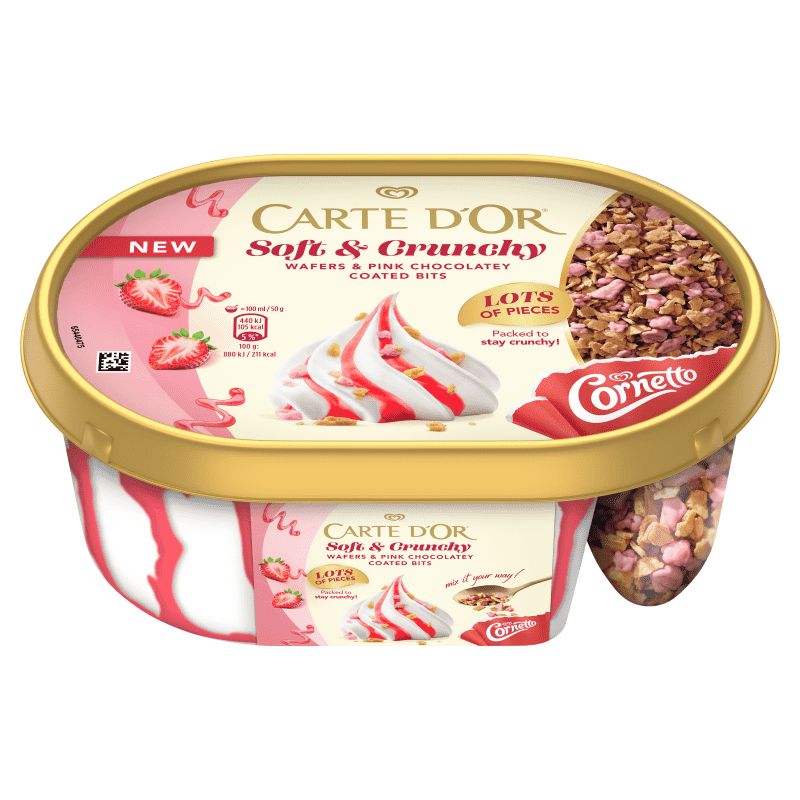CARTE D'OR SOFT & CRUNCHY Lody waniliowe z posypką Wafers & Pink Chocolatey w pudełku 750 ml