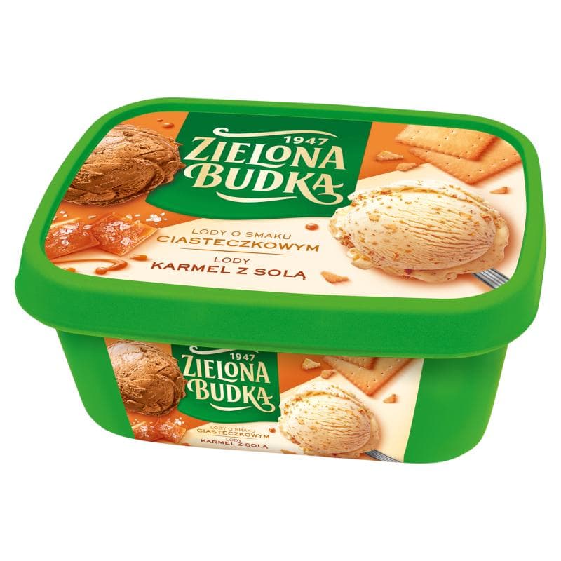 ZIELONA BUDKA Lody o smaku ciasteczkowym i karmel z solą w pudełku 1000 ml