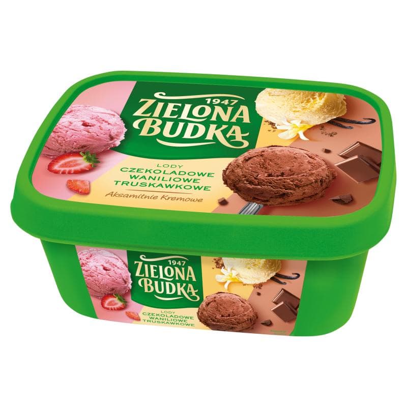 ZIELONA BUDKA Lody czekolada wanilia truskawka w pudełku 1000 ml