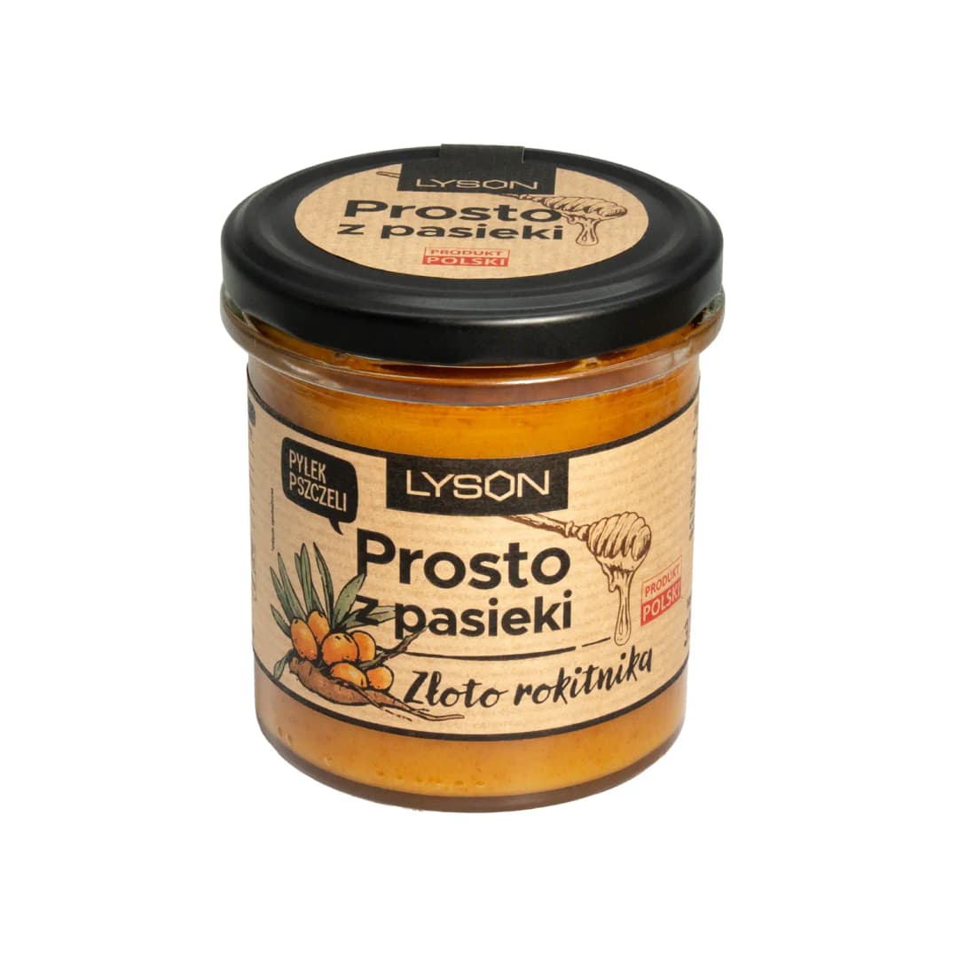 ŁYSOŃ PROSTO Z PASIEKI Miód rzepakowy Złoto Rokitnika 370 g