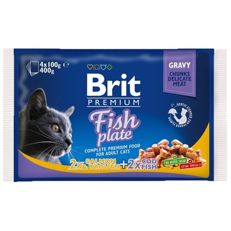 BRIT PREMIUM Karma mokra dla kotów z łososiem i pstrągiem 4x100 g