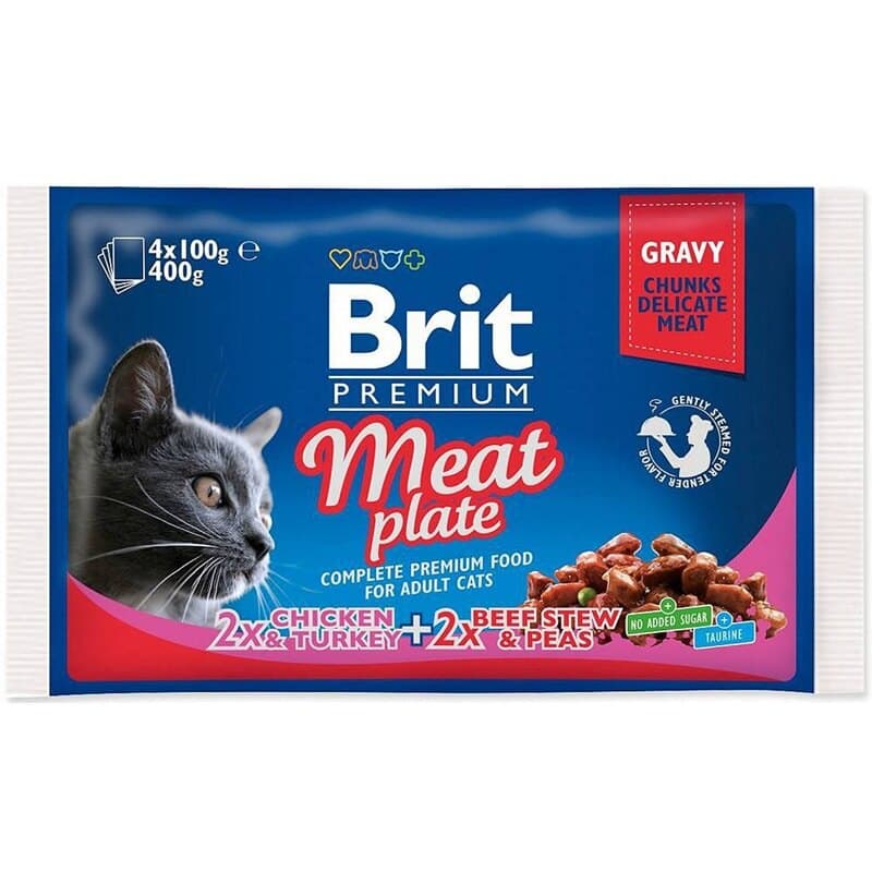 BRIT PREMIUM Karma mokra dla kotów z kurczakiem i wołowiną 4x100 g
