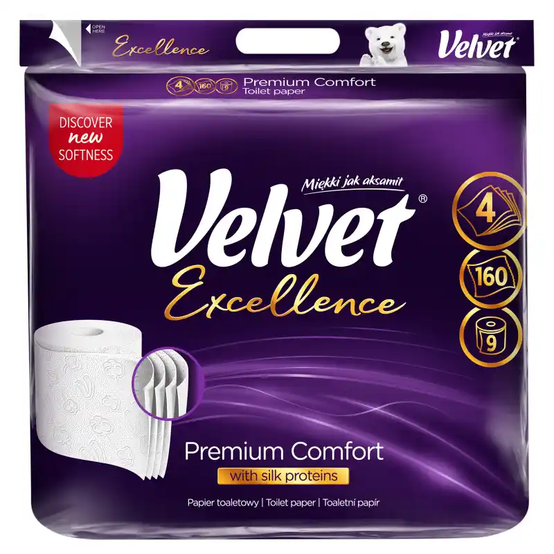 VELVET EXCELLENCE Papier toaletowy 4-warstwowy Premium Comfort 9 rolek