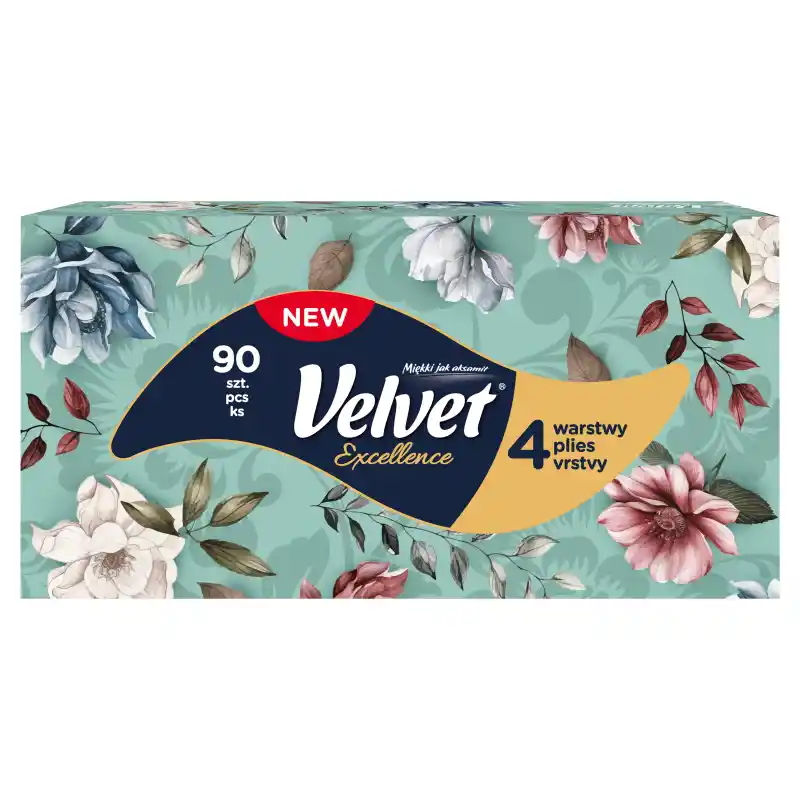 VELVET EXCELLENCE Chusteczki higieniczne 4-warstwowe 90 szt.