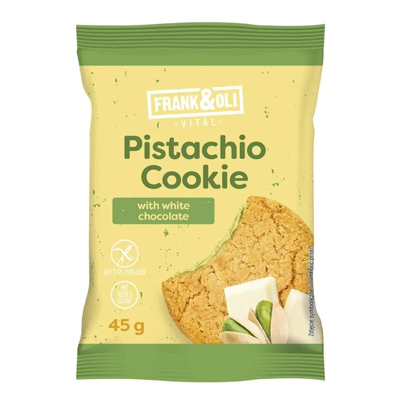 FRANK&OLI Ciasteczko pistacjowe z białą czekoladą bez dodatku cukru 45 g