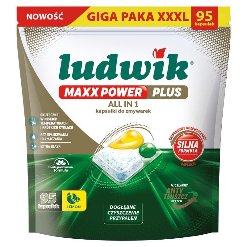 LUDWIK MAXX POWER PLUS Kapsułki do zmywarek Lemon All in one 1,52 kg 95 szt.