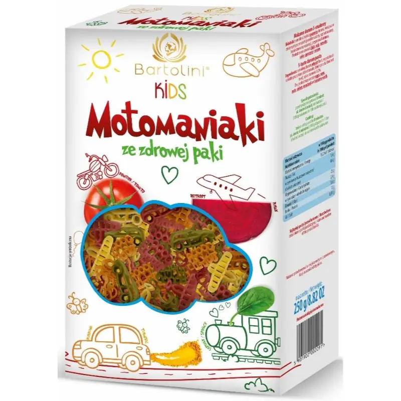 BARTOLINI Makaron semolinowy z suszonymi warzywami dla dzieci motomaniaki 250 g