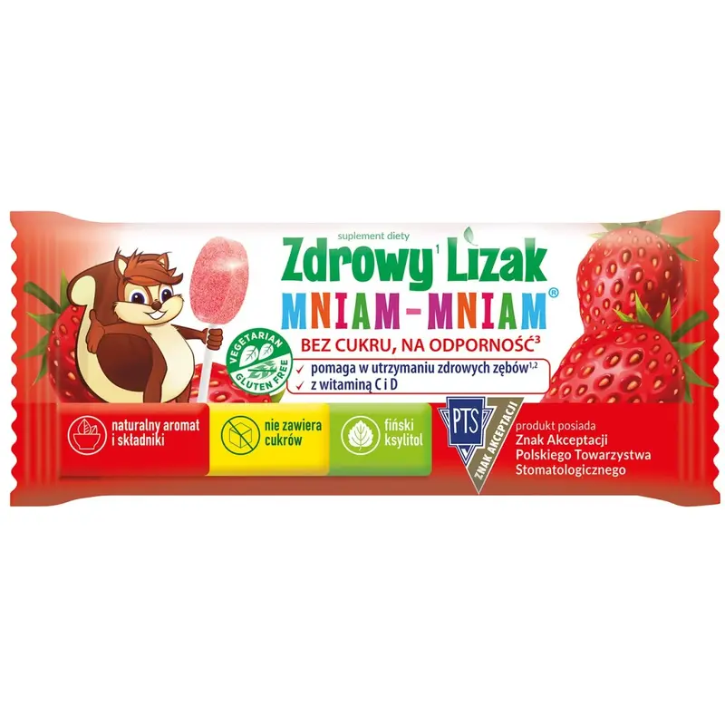 ZDROWY LIZAK Lizak o smaku truskawkowym z witaminą D i C bez cukru bezglutenowy 6 g