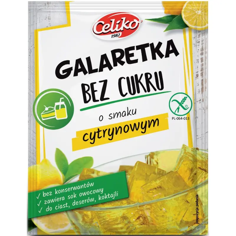 CELIKO Galaretka o smaku cytrynowym bez cukru bezglutenowa 14 g