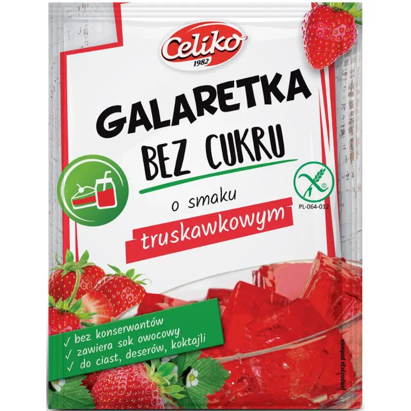 CELIKO Galaretka o smaku truskawkowym bez cukru bezglutenowa 14 g