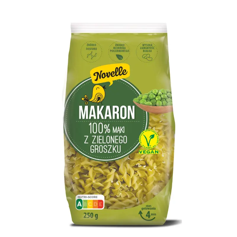 NOVELLE Makaron proteinowy z zielonego groszku świderki 250 g