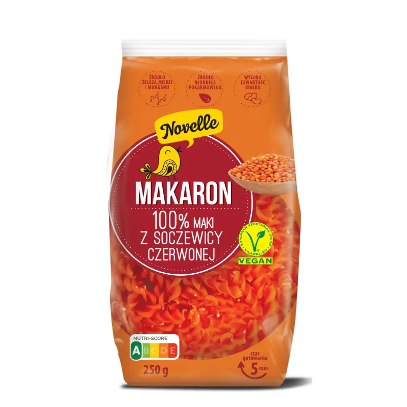 NOVELLE Makaron proteinowy z czerwonej soczewicy świderki 250 g