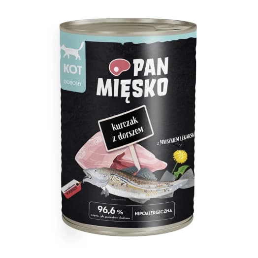 PAN MIĘSKO Karma mokra hipoalergiczna dla kotów z kurczakiem i dorszem 400 g