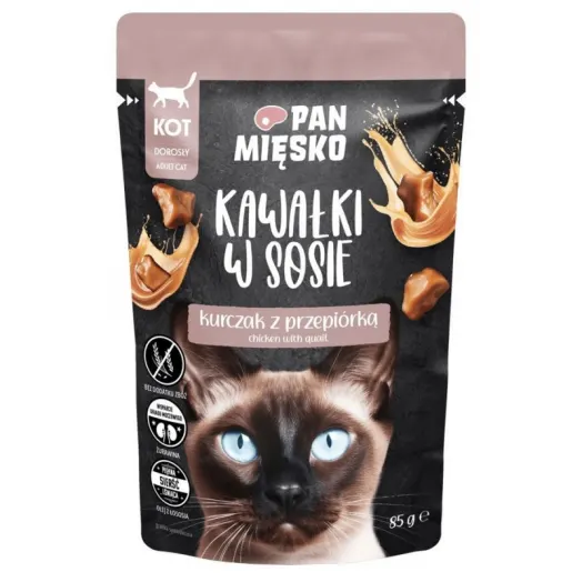 PAN MIĘSKO Karma mokra hipoalergiczna dla kotów z kurczakiem i przepiórką 85 g